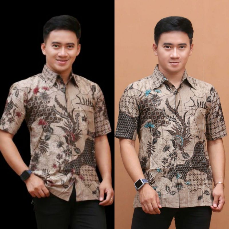 0BSWART KEMEJA  Batik HRB026 Kenongo kemeja Pendek barong Pekalongan M L XL XXL Batik Pria MURAH Modern Grosir