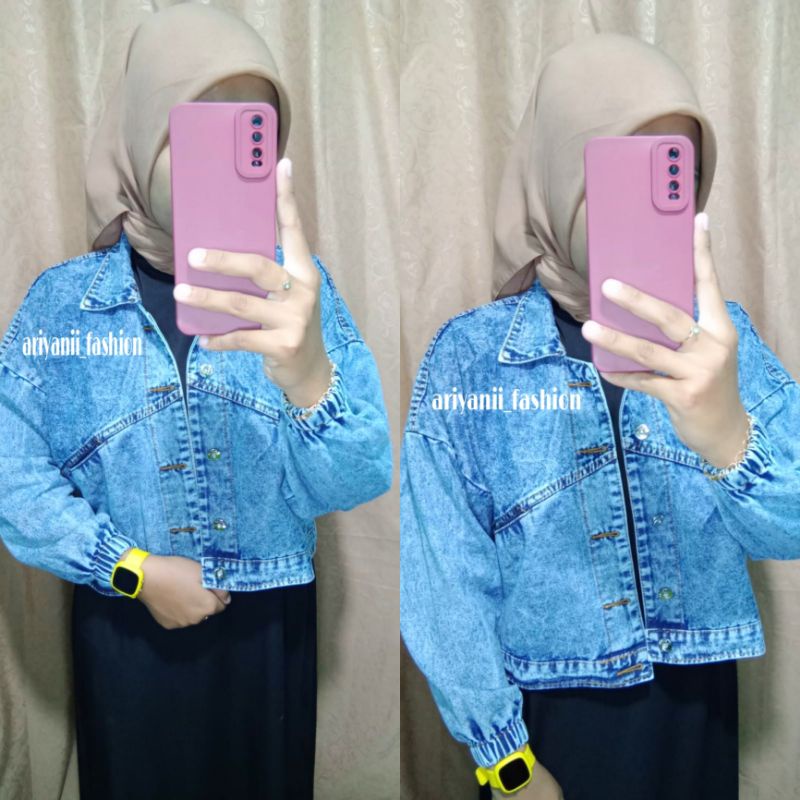 ARN - Jaket Jeans Vintage Baggy Oversize Wanita Jacket Crop Jins Denim Murah Korean Lengan Balon Kekinian Style Cewek Original