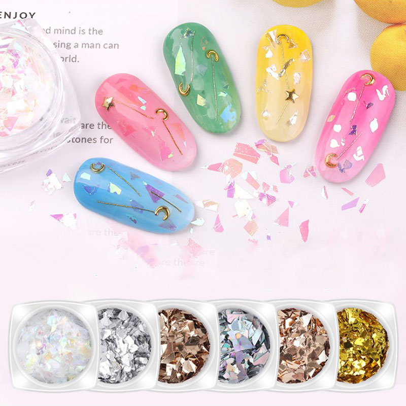 [ILOVEDIY] 6 Pcs / Set Stiker Payet Glitter Campuran 3d Untuk Dekorasi Nail Art Manicure