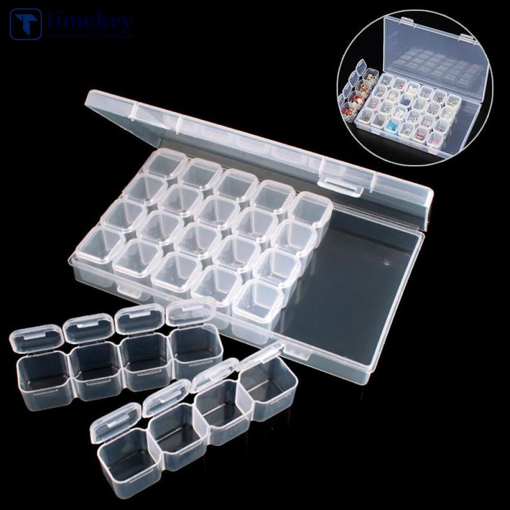 Timekey Kotak Plastik Transparan 28 Slot Display Holder Perhiasanberlian Imitasi Nail Art M1P9