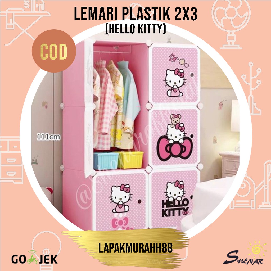 LEMARI PAKAIAN (2X3)/LEMARI SERBAGUNA/RAK SUSUN PLASTIK/LEMARI BAJU/LEMARI 6 PINTU-HELLO KITTY