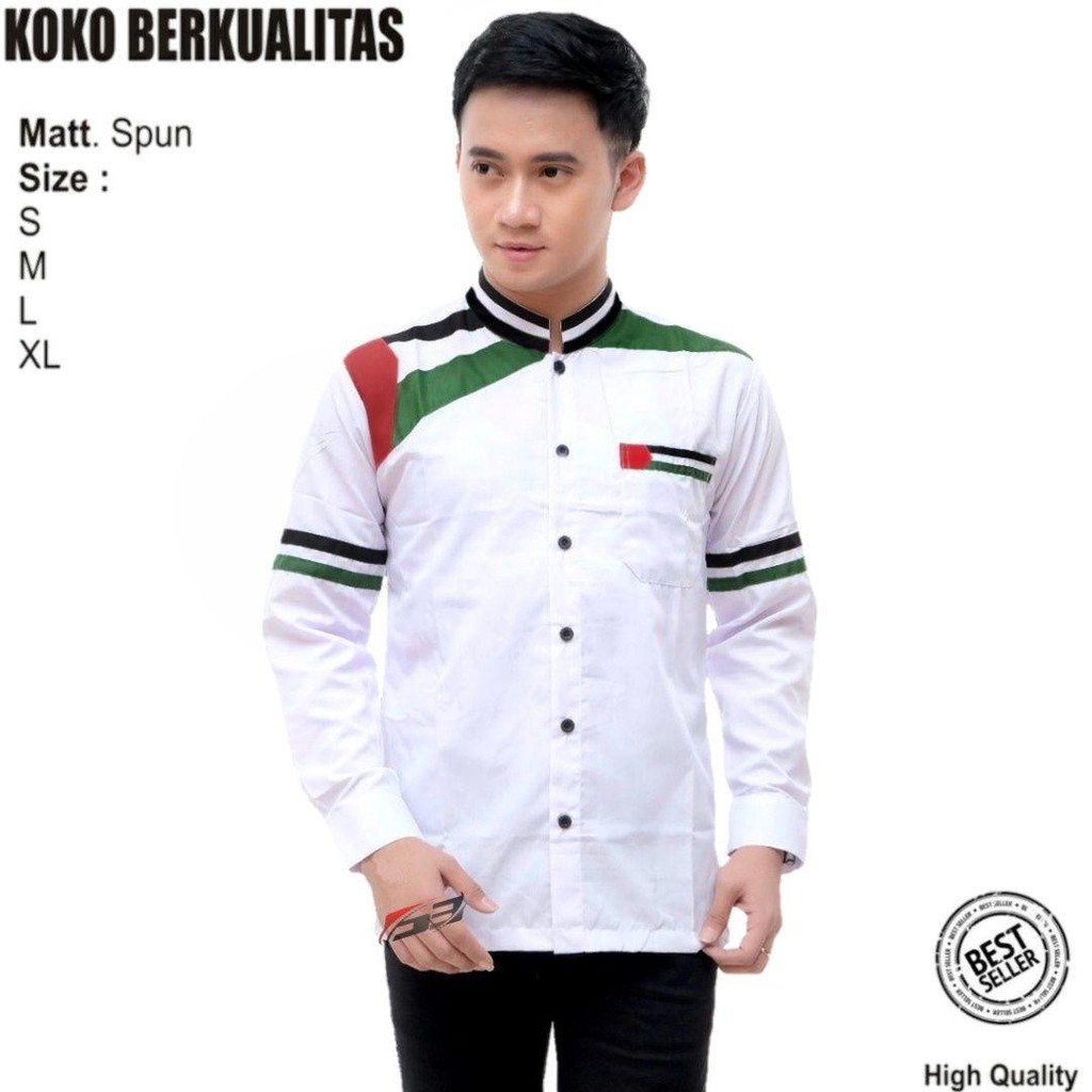 Baju Koko Palestina | Koko Palestina Putih | Kemeja Koko Palestina | Koko pria muslim gus azmi