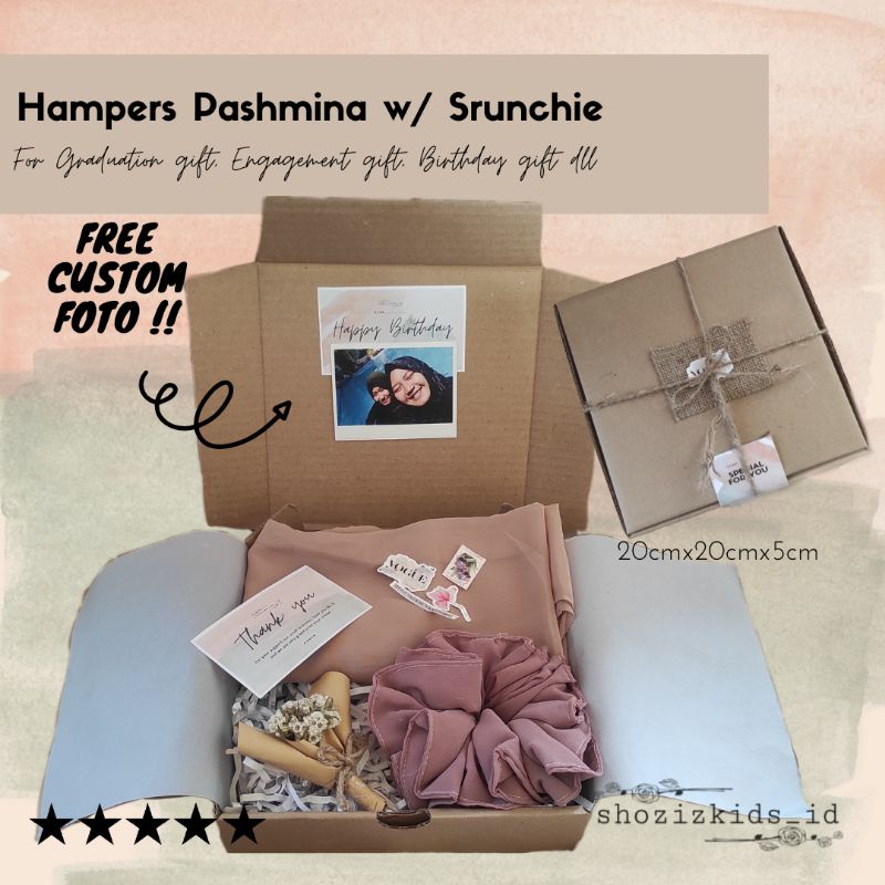 

✨B✨HAMPERS HIJAB PASHMINA INSTAN RENDA DIAMOND CERUTY CERUTI SERUNCI SRUNCI SRUNCHIE HADIAH GIFT BOX BOKS ULANG TAHUN BIRTHDAY ENGAGEMENT GRADUATE WEDDING SESERAHAN