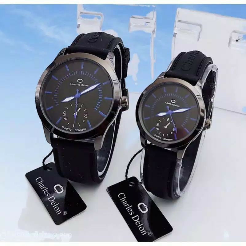 JAM TANGAN COUPLE CHARLES DELON RUBBER FREE BOX