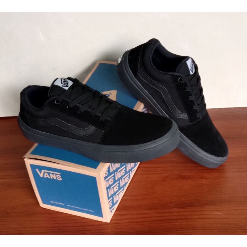 (free box vans)sepatu vans hitam polos old skool full black vans premium hitam polos