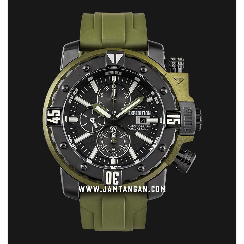Expedition E 302 MCRIPBAGN Chronograph Black Dial Green Rubber Strap
