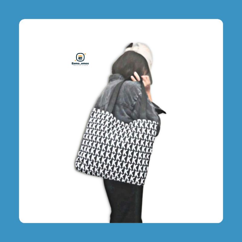 EMOEMO Tote Bag Wanita Motif huruf KKKK hitam AESTETHIC