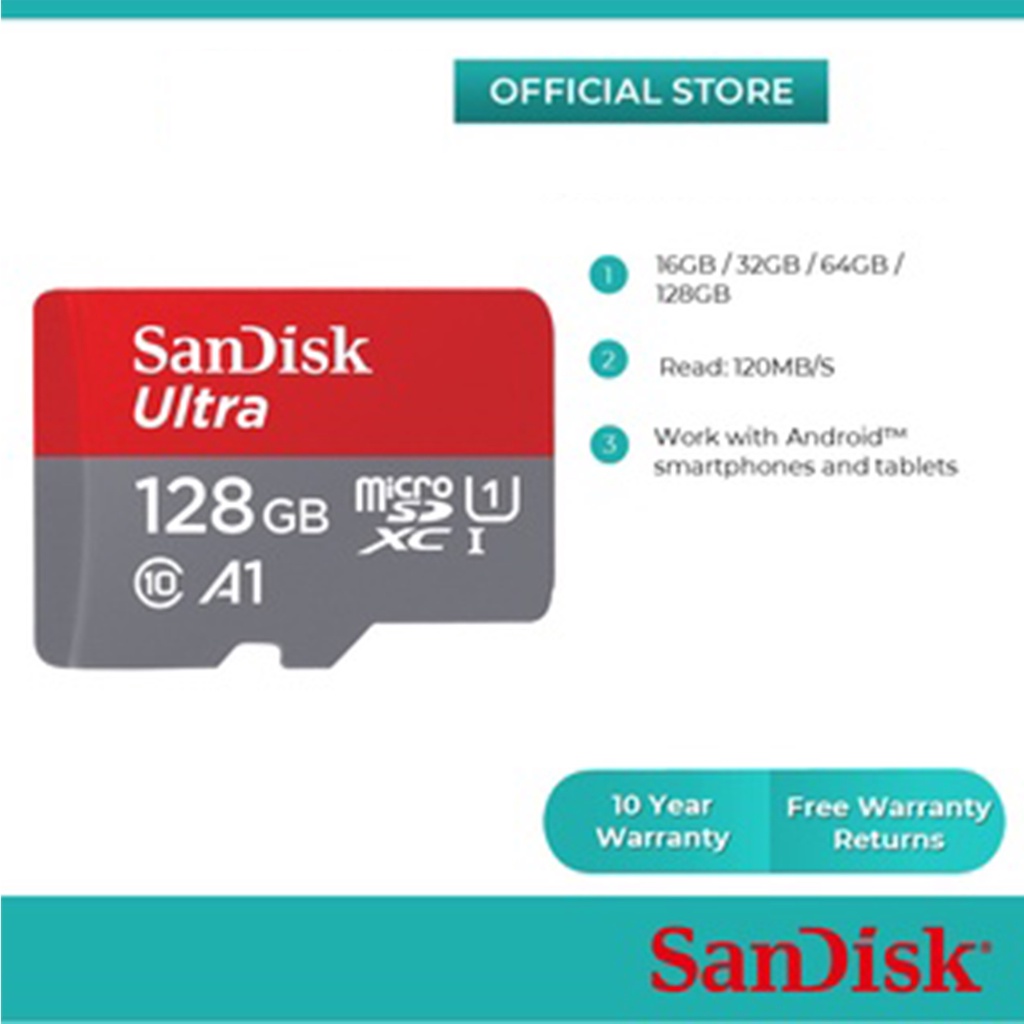 Sandisk Ultra Micro SD 128GB 120Mbps A1 MicroSDHC MicroSD Memory Card