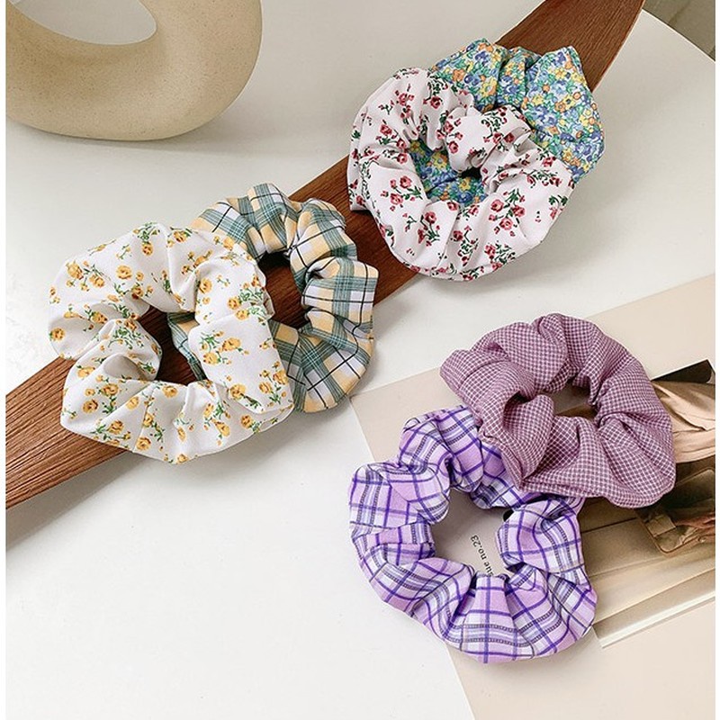 Scrunchie Ikat Rambut Katun Polos Warna Warni Bunga Flower/Cepol rambut/ikat rambut Hijab