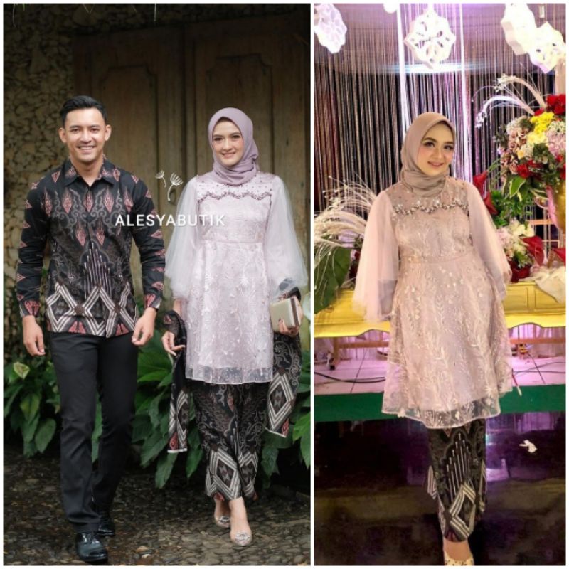 LUNA TUNIK SERIES COUPLE LILAC BAJU KEBAYA BROKAT MODERN UNGU PURPLE LAVENDER TERBARU 2022 KEKINIAN 