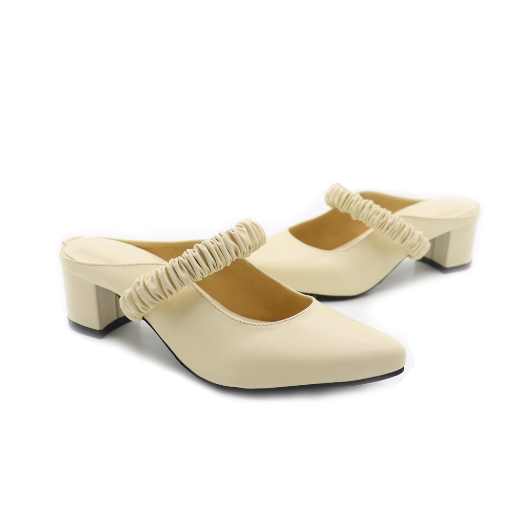 SBM STORE IVORY Mules Ban Kerut Heel 5 cm