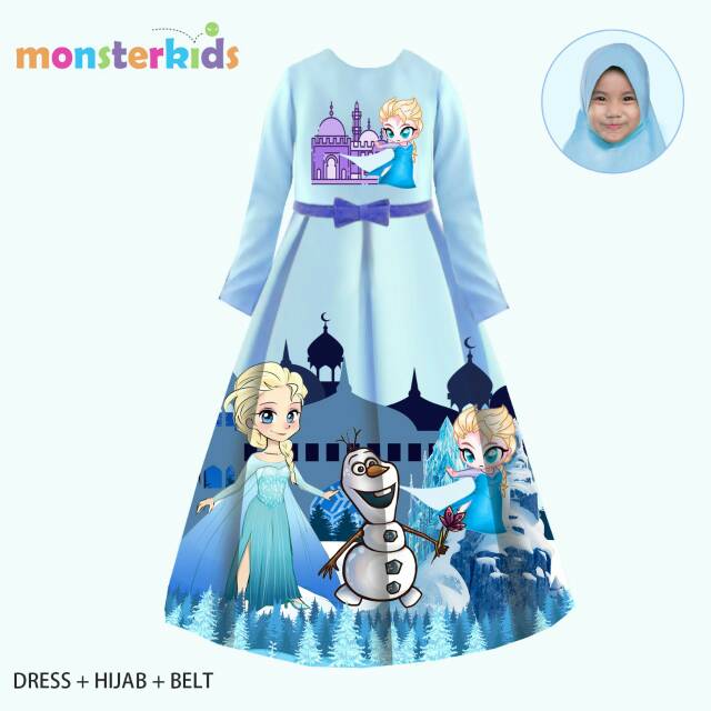 Gamis anak perempuan MK gamis karakter frozen set pasmina dan belt