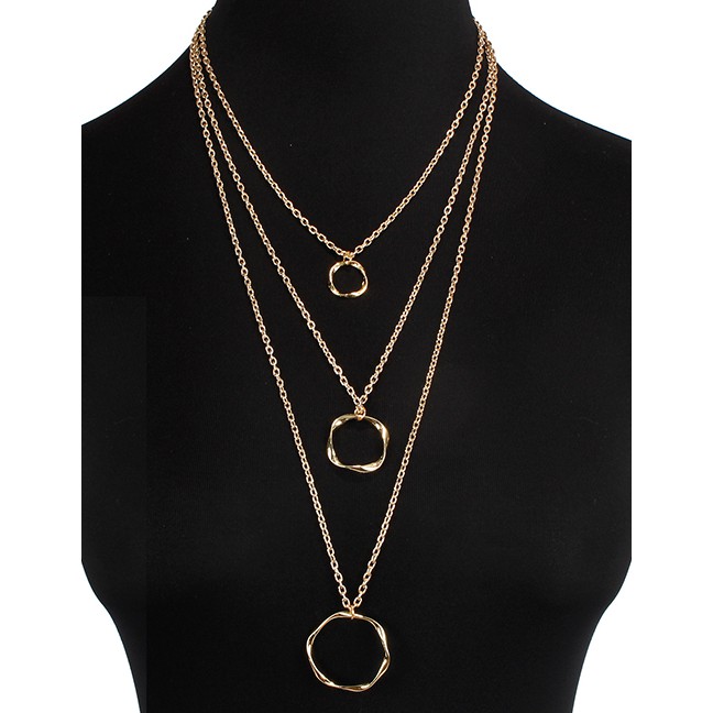 LRC Kalung Fashion Gold Multi-layer Irregular Disc Metal Necklace F71742