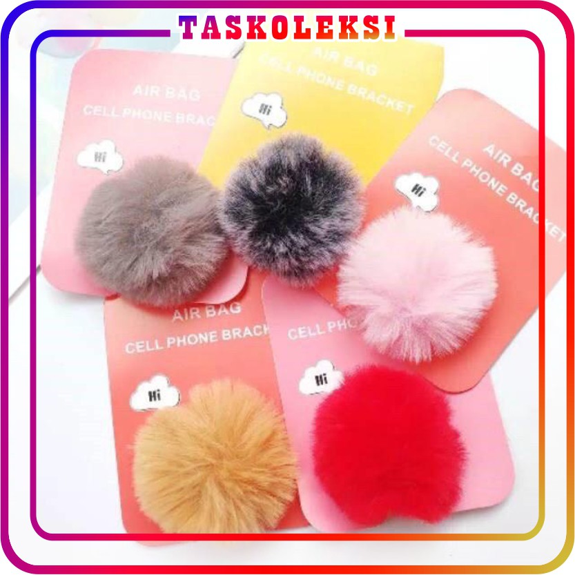 â˜›TKâ˜š R157 POPSOCKET BULU WARNA 3D POMPOM POP SOCKET