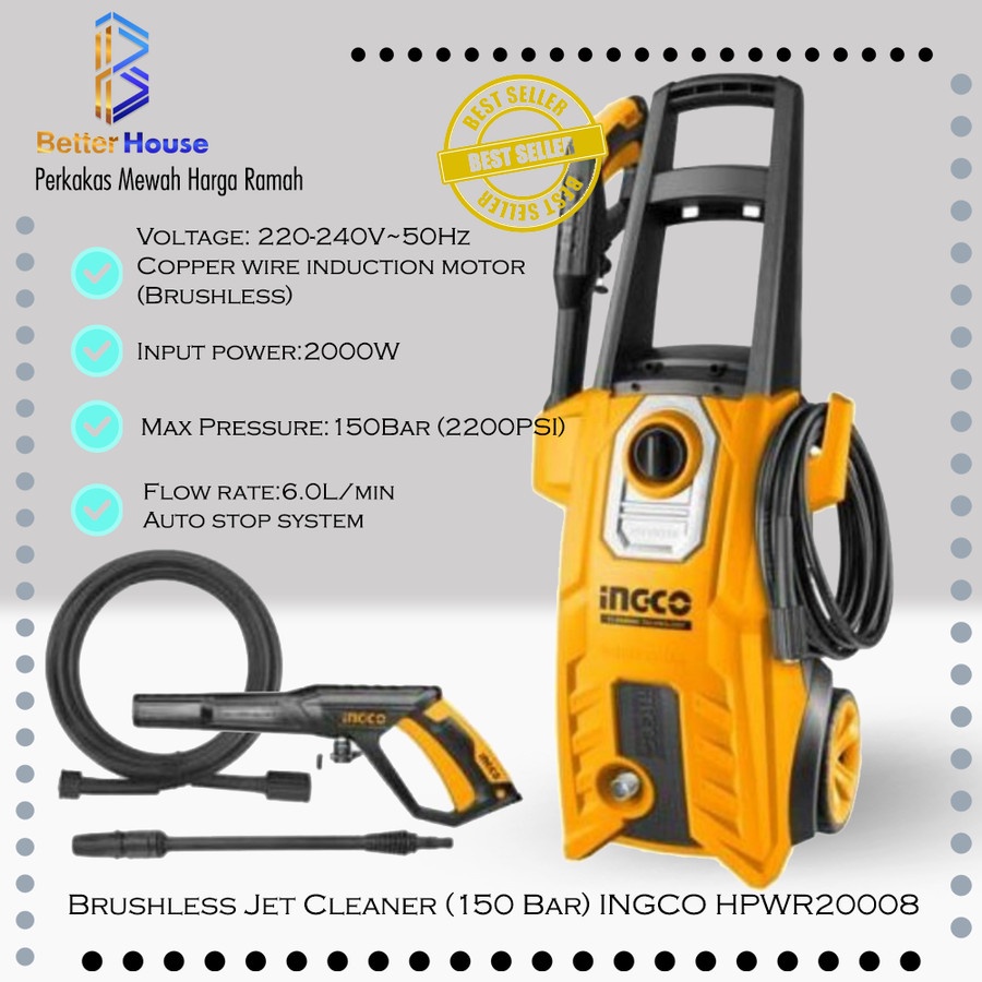 Brushless Jet Cleaner (150 Bar) INGCO HPWR20008 Mesin Cuci Steam Mobil YOG