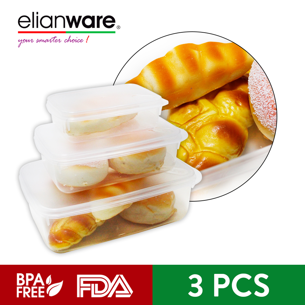 Elianware 3 PCS Transparent Square BPA Free Airtight Food Container Set