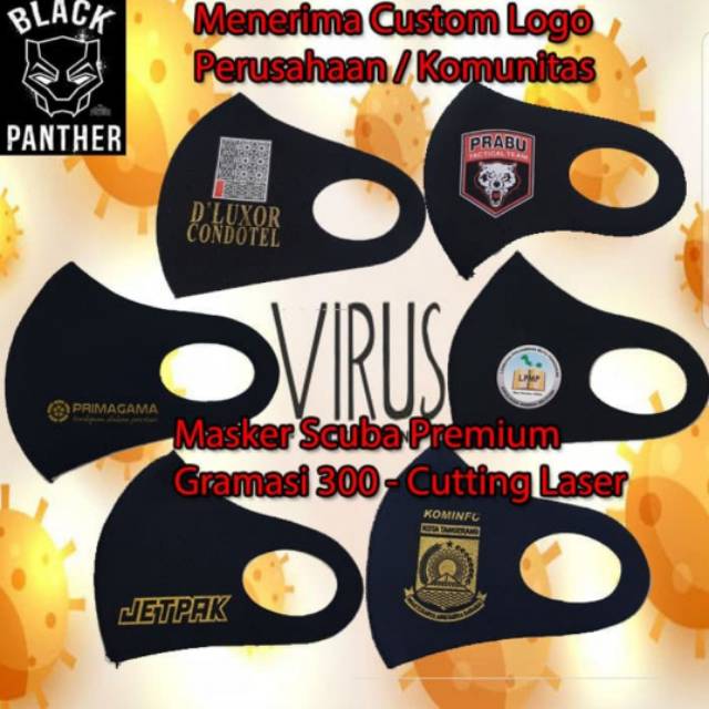 Masker Kain Scuba Tebal Sablon Logo / Custom Logo Harga Per Lusin