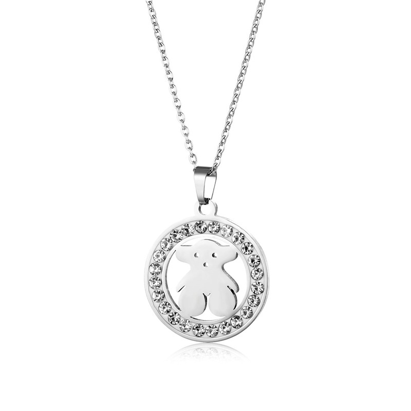 Eropa dan Amerika kreatif puppy kalung stainless steel kalung wanita bear baja Dekorasi tanah liat b
