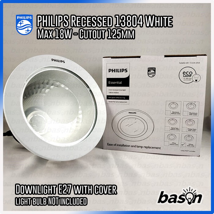 PHILIPS DOWNLIGHT 13804 Glass Recessed White 4&quot; | Rumah Lampu E27 125mm dengan Kaca