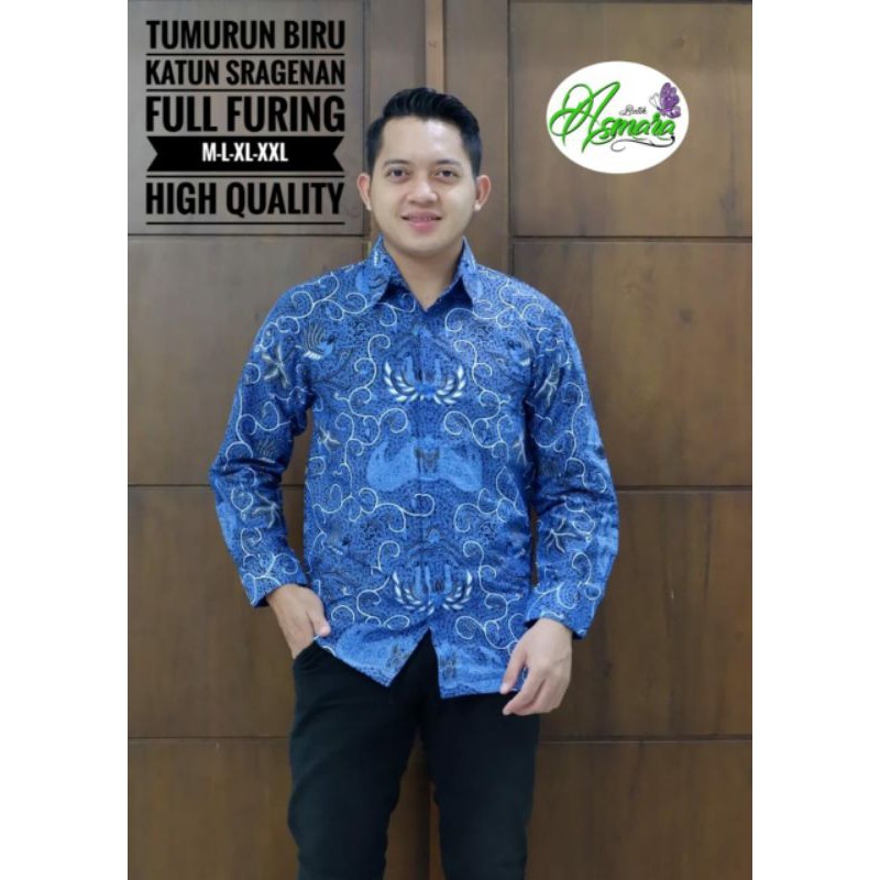 Kemeja Batik Lengan Panjang Pria Batik Pria Biru Lengan Panjang TUMURUN BIRU