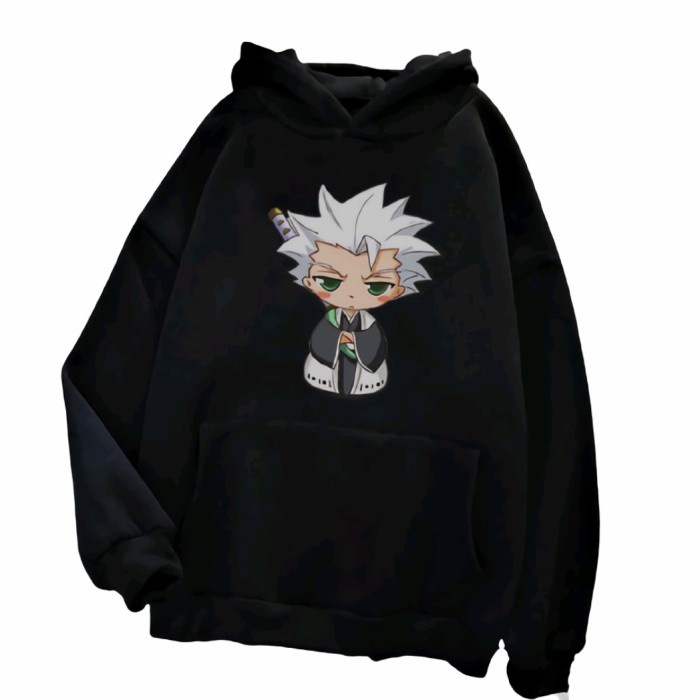 Sweater Anime BLEACH Hoodie TOSHIRO CHIBI Hitam Jumper Pria Wanita Bahan Fleece Ukuran S M L XL XXL XXXL