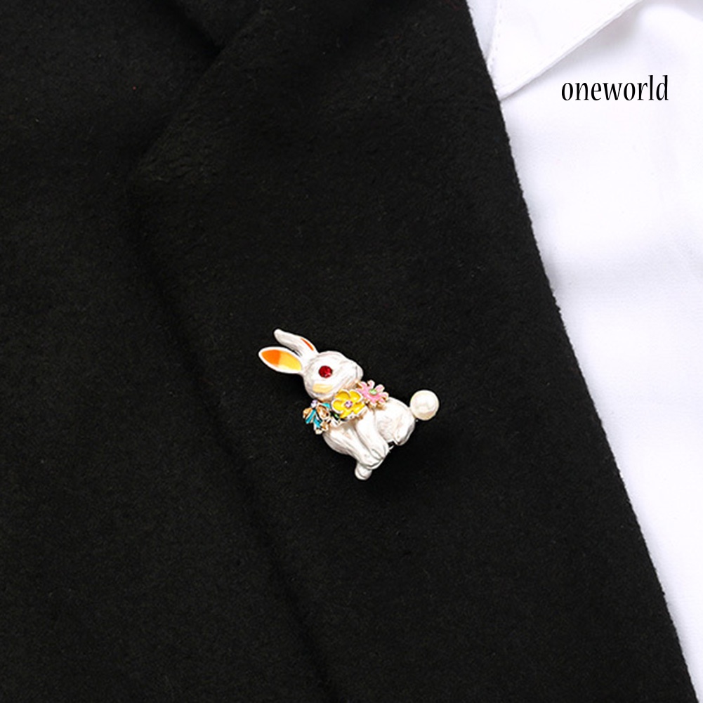 OW@ Women Rabbit Rhinestone Enamel Brooch Pin Badge Banquet Party Suit Lapel Decor