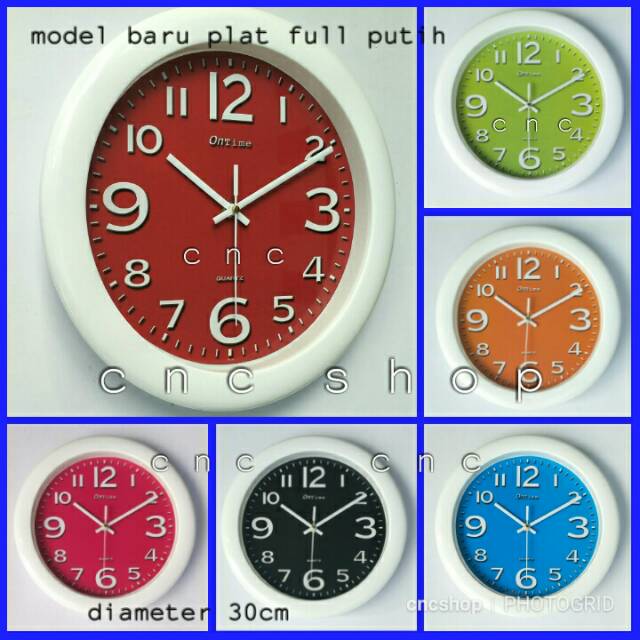 Jam Dinding Ontime 30cm Model Baru Plat Full Putih