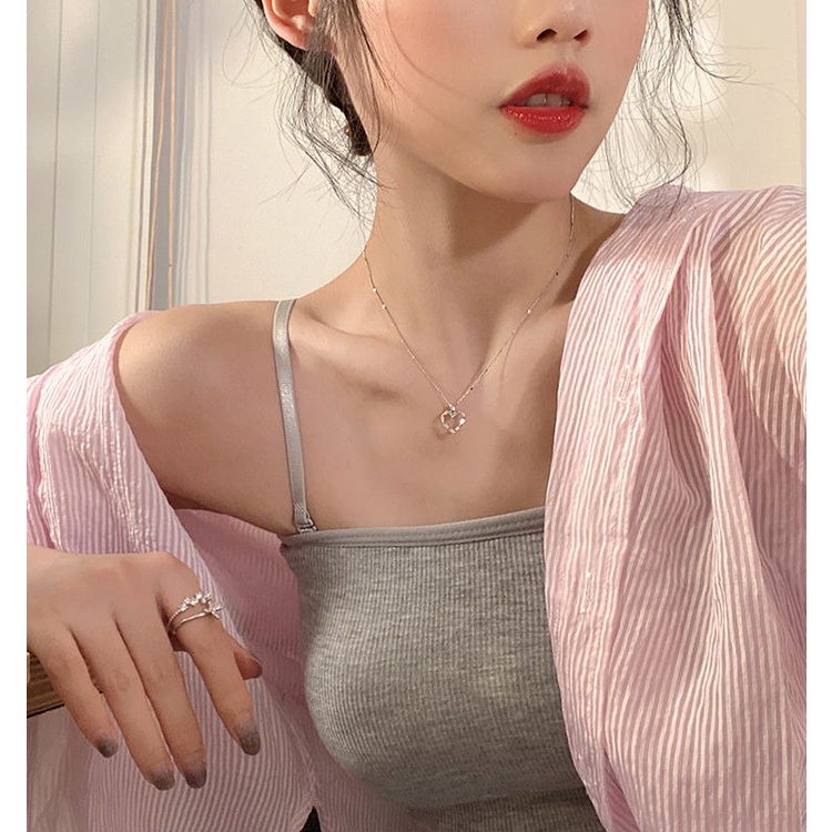 COD❤️Kalung Love Zircon Cinta Fashion Korea Necklace Girls Light Luxury Niche Design Rantai Klavikula Yang Indah-A.one