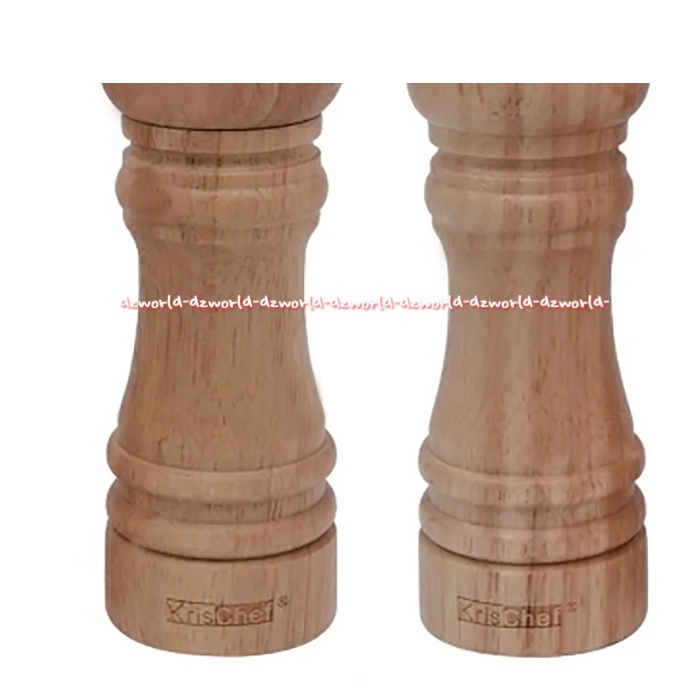 Krischef Wodden Pepper Mill Set 2pcs Tempat Bumbu Garam Merica Bahan Kayu Karet Putar Salt Seasoning Place