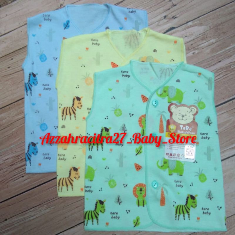 3PC  TARA Baju Bayi Lengan Kutung Dasar Warna Ukuran Newborn 0-4Bulan Lembut dan SNI