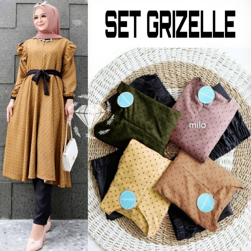 SET CELANA GRIZELE, POLKA CODORAY, GAMIS HIJAB MUSLIM, SETELAN