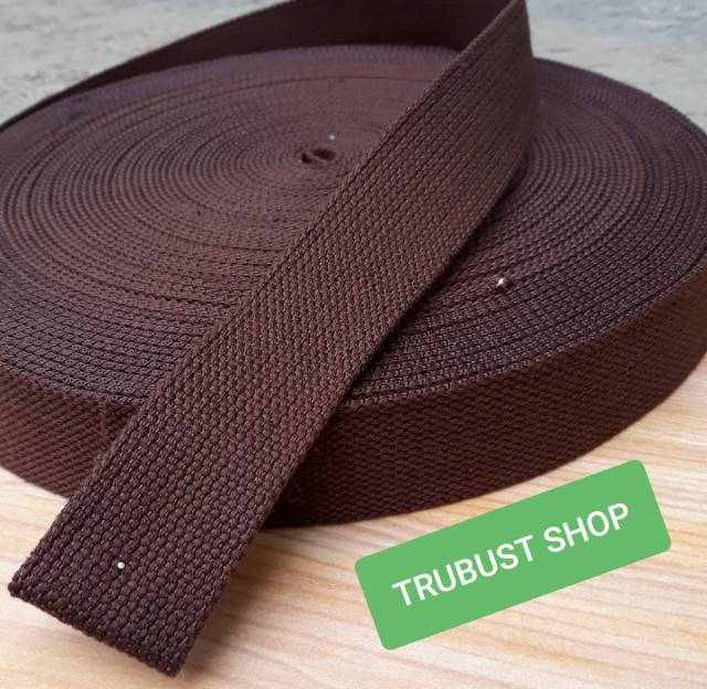 Tali webbing katun coklat tali tas lebar 3.8cm jual ecer meteran