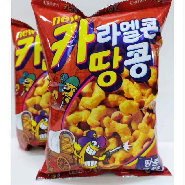 

Crown caramel corn tangkong, snack korea rasa karamel dan kacang