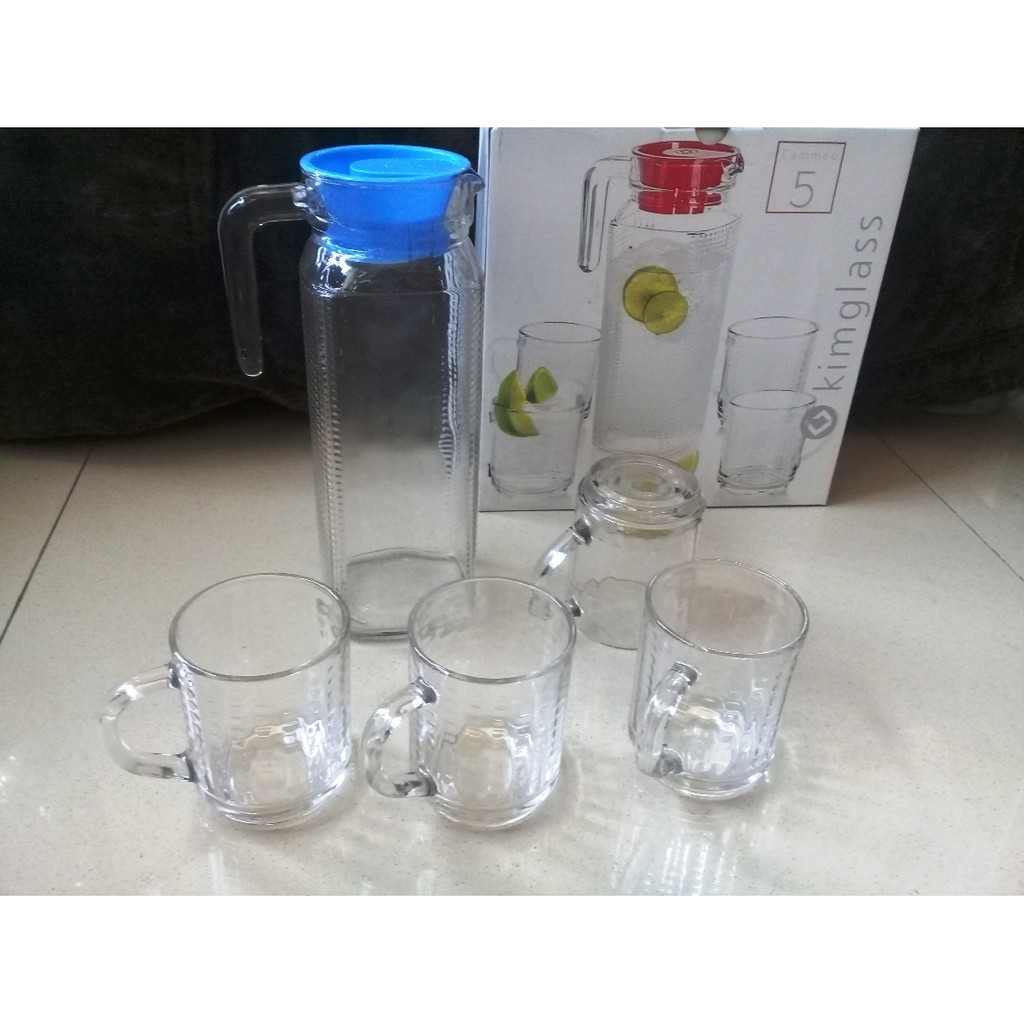 Pitcher Sets Teko 1100ml Plus 4 Gelas 255ml KimGlass - Only Gojek Grab