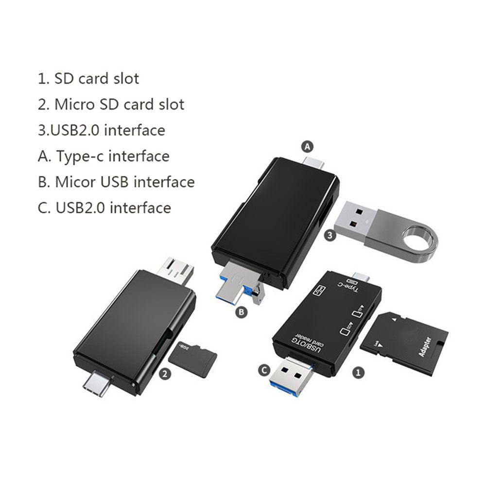 Rebuy Card Reader Micro Sd / Tf Otg 6 In 1 Usb 2.0 Tipe-C Universal Multifungsi