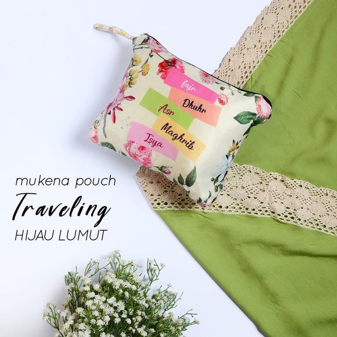 Mukena Katun Rayon Renda Pouch Traveling - Hijau Lumut