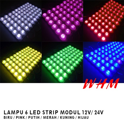 LAMPU LED MODUL 1PCS  6 MATA BESAR DC 12V / 24V VARIASI LAMPU MOBIL MOTOR MODULE