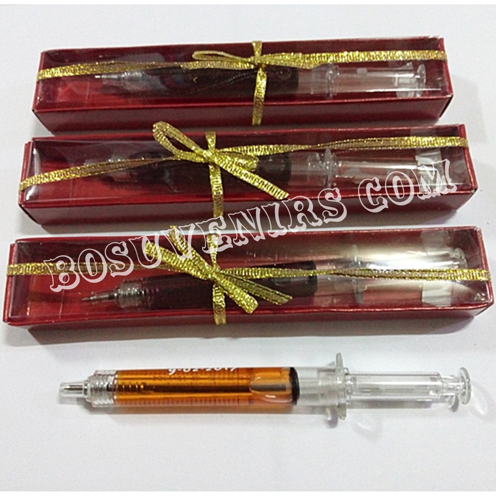 

Terlaris Pulpen Suntikan kemasan Box mika souvenir Pernikahan Grosir