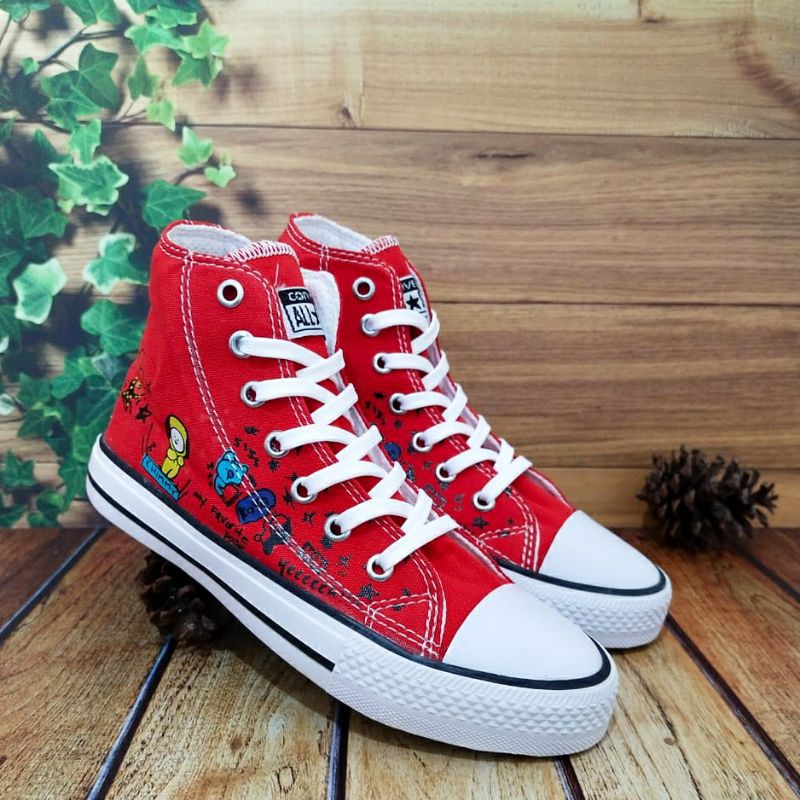 SEPATU ANAK SNEAKER CONVERSE SEPATU ANAK PEREMPUAN  BTS BT21 MERAH