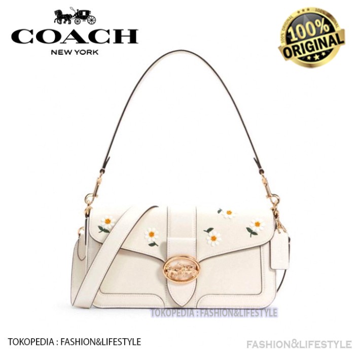 COACH Georgie Shoulder Bag With Daisy Embroidery White ORIGINAL