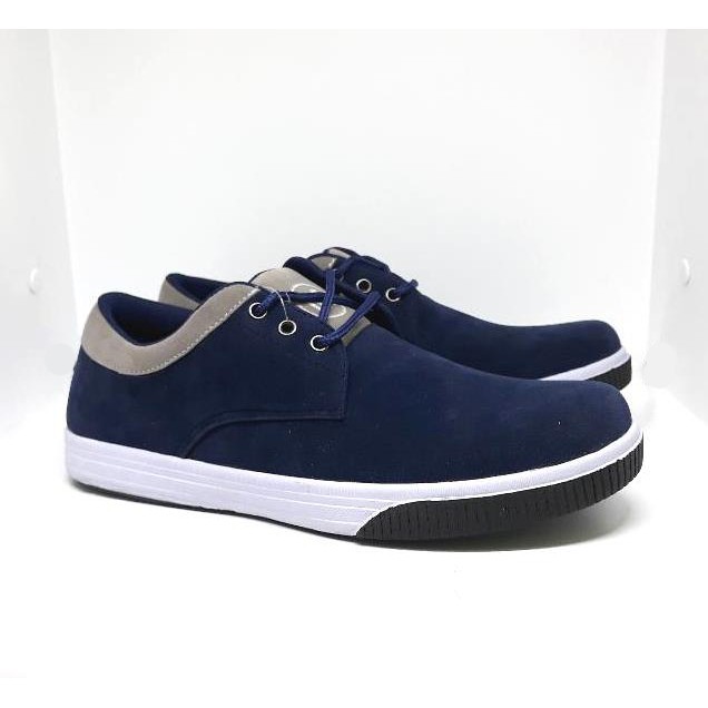 Unik Sepatu Casual Pria Bahan Kulit Biru Navy / Sepatu Sneakers Kets Murah Berkualitas