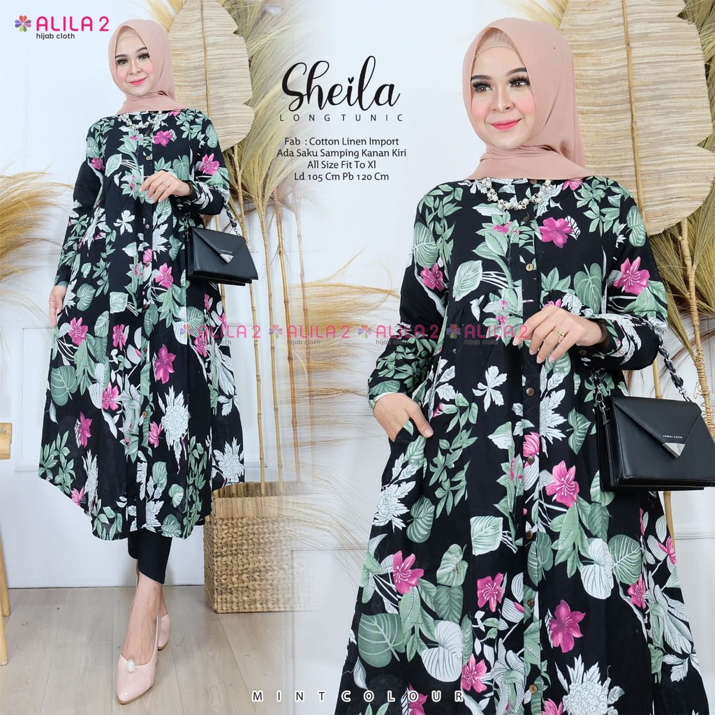 SHEILA LONG TUNIK BY ALILA 2 / ATASAN WANITA WARNA PUTIH / TUNIK POLOS DENGAN MOTIF BUNGA BERBAHAN C