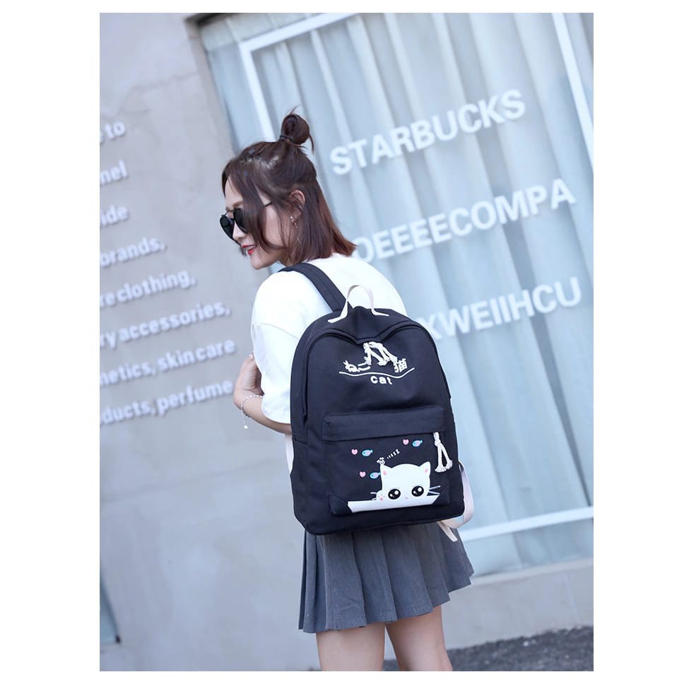 KSO_BAG - Tas Ransel Anak Wanita Terbaru 2021 Kekinian Backpack Kucing Malu 4in1 Korean Style Murah