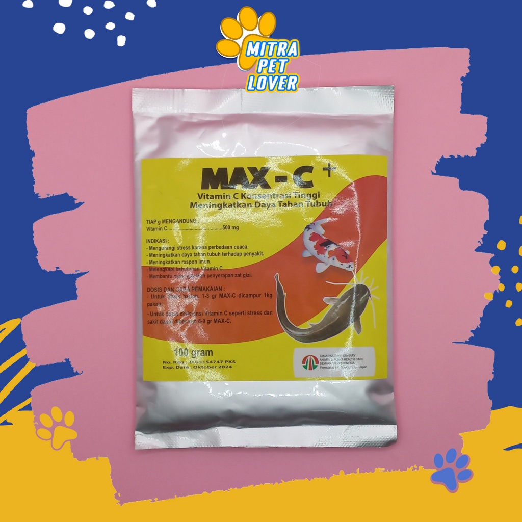 VITAMIN C IKAN  - MAX C PLUS KUNING - TINGKATKAN DAYA TAHAN TUBUH IMUNITAS &amp; PENYERAPAN GIZI IKAN FISH MAX-C KONSENTRAT TINGGI - KURANGI STRESS - MURAH GARANSI KUALITAS ASLI ORIGINAL - HEALTHCARE TAMASINDO OBAT KESEHATAN HEWAN PELIHARAAN MITRAPETLOVER