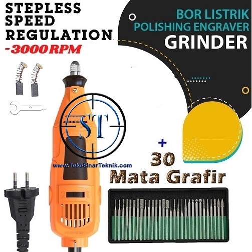 Bor Listrik Polishing Engraver Grinder Electric Drill 200W 3000Rpm + 30 Mata Grafir