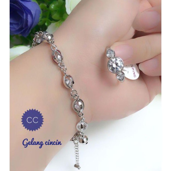 (JAN) PROMO Set Perhiasan Lapis Emas Xuping Gelang Cincin Berlian Permata Silver Mewah Titanium