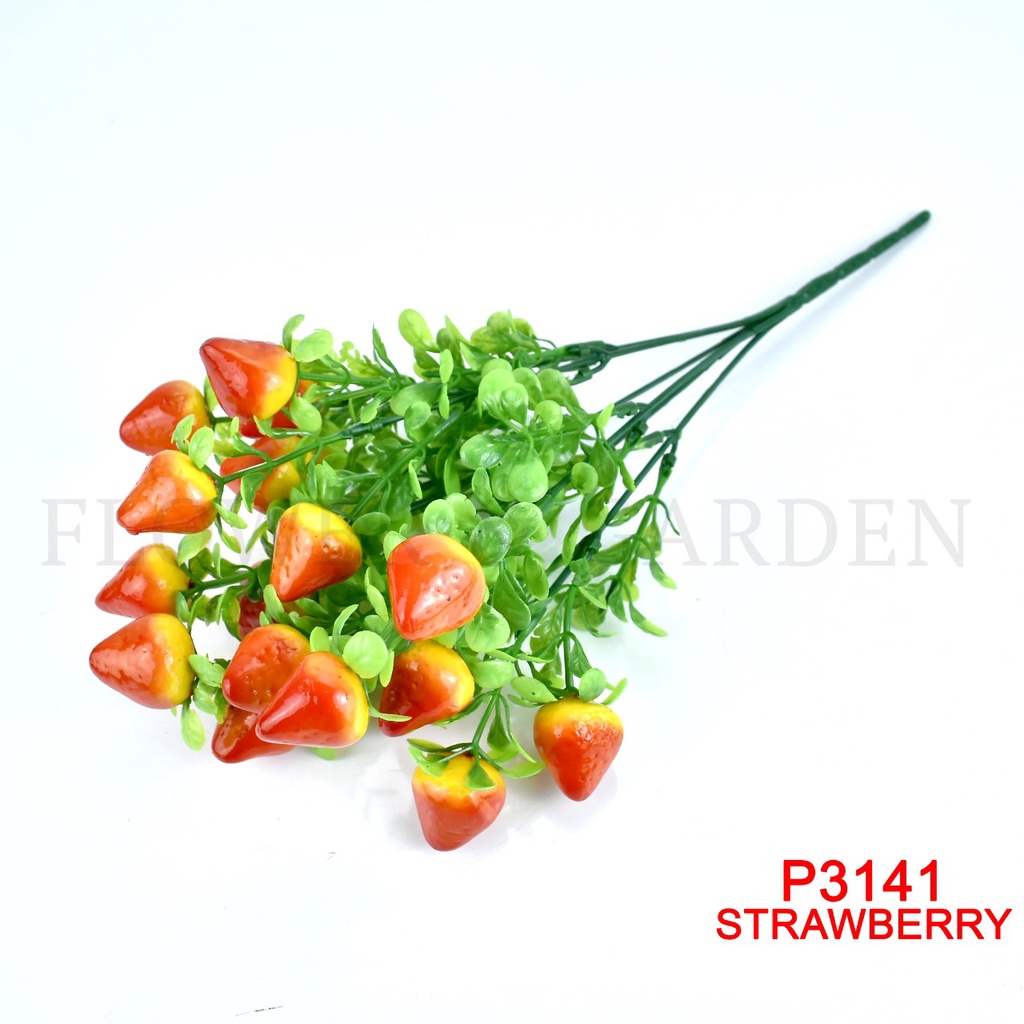 F&G BUAH BUAHAN BUNGA TANGKAI PLASTIK BUNGA ARTIFISIAL BUNGA HIASAN P3141-STRAWBERRY