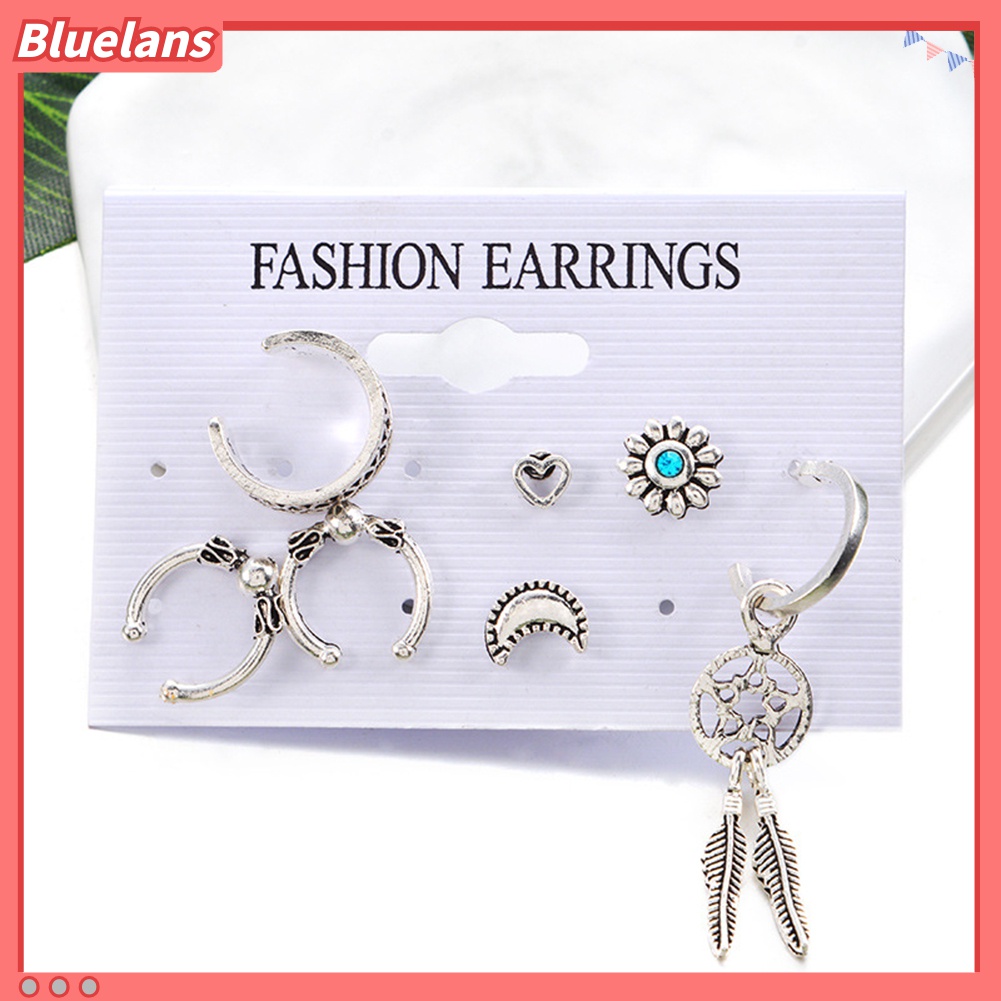 7pcs Anting Stud Bentuk C Desain Dream Catcher Bulan Hati Gaya Retro Untuk Wanita