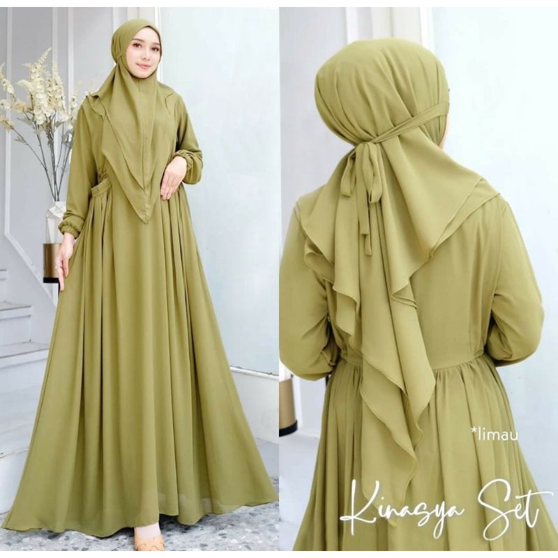 Gamis Muslim Cerutybabydoll Polos Terbaru 2022/Kinasya Syar'i/Gamis Syari Set Khimar/Gamis Polos Plu