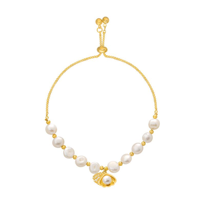 Gelang Mutiara Air Tawar Fleksible model serut Fashion Trendy Gold G08204